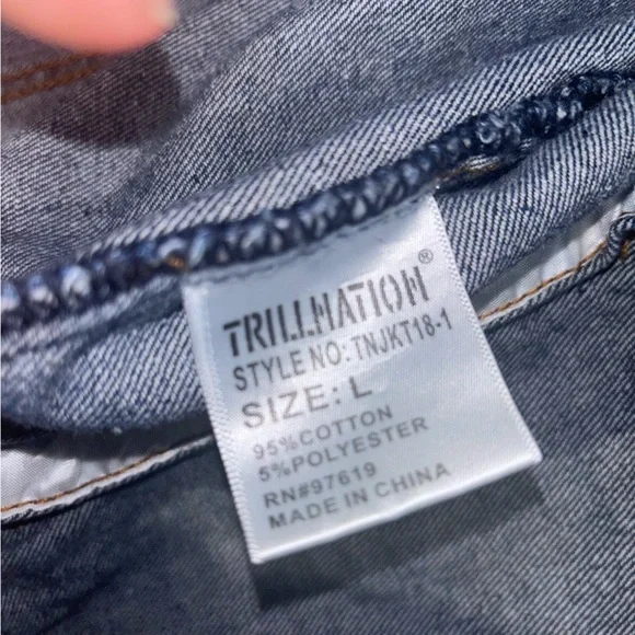 TrillNation Blue Distressed / Thrashed Denim Jean Jacket Size L - Picture 6 of 10
